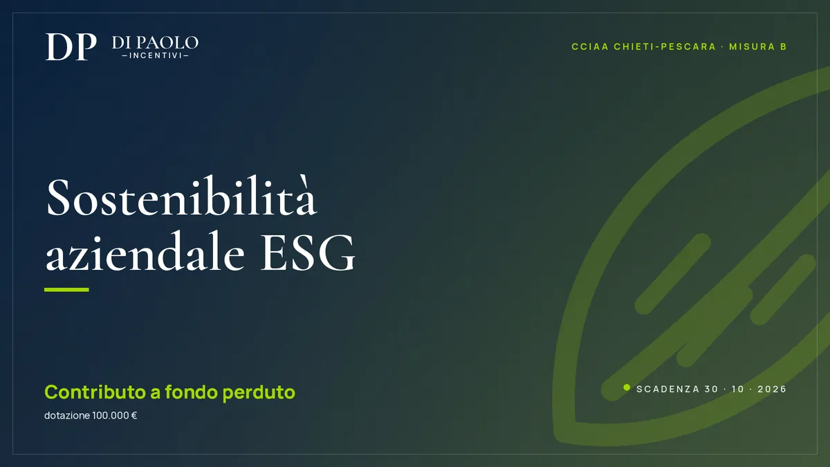 Voucher Doppia Transizione 2026, Misura B – Sostenibilità aziendale ESG (CCIAA Chieti Pescara)